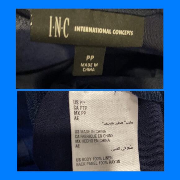 K). INC Ruffles Half arm length Sleeve V-neck Blouse Blue Petite NWT - Picture 10 of 12